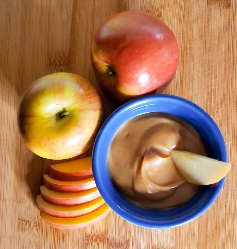 peanut butter caramel dip with sliced apples from cleveland cooking .com