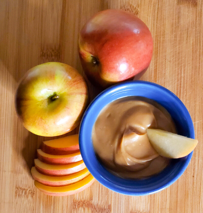 peanut butter caramel dip with sliced apples from cleveland cooking .com