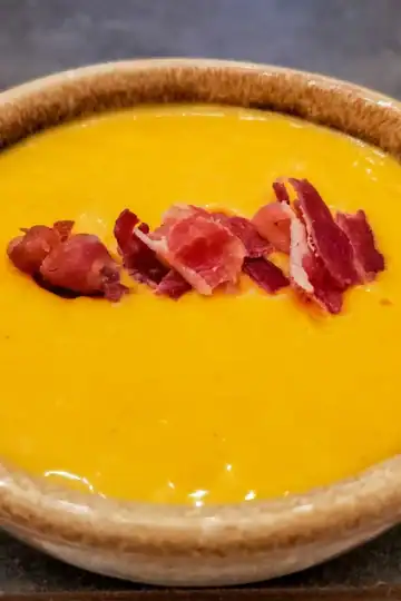 butternut squash soup recipe from cleveland cooking with bacon pieces on top