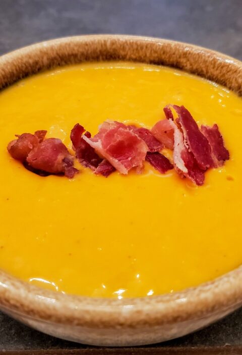 butternut squash soup recipe from cleveland cooking with bacon pieces on top