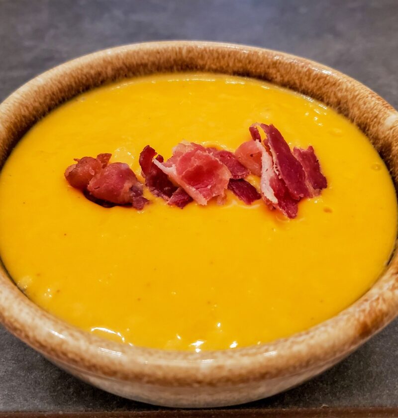butternut squash soup recipe from cleveland cooking with bacon pieces on top