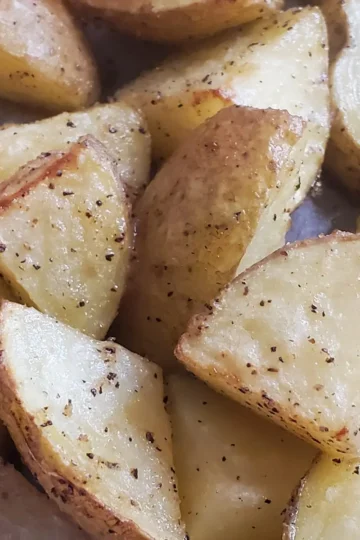 Close up of oven roasted potatoes from cleveland cooking recipe