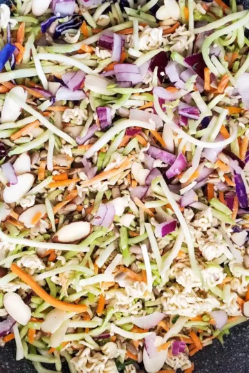broccoli ramen slaw recipe from cleveland cooking. veggies, ramen noodles, and an incredible vinaigrette!