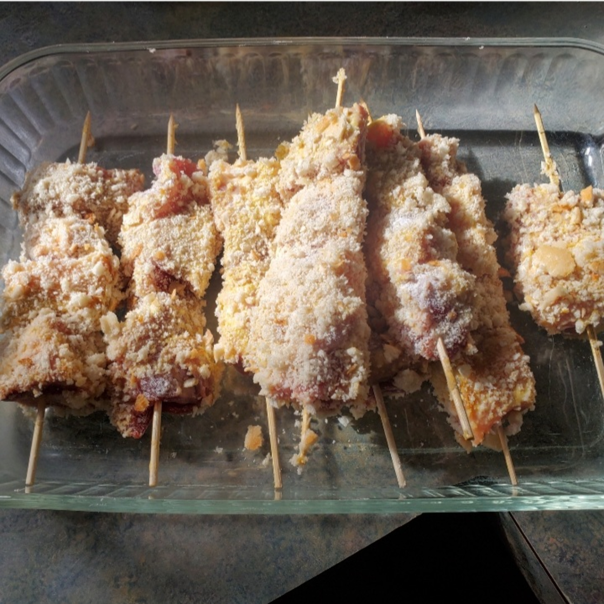 city Chicken breaded and ready to be browned and baked. Cleveland Cooking.