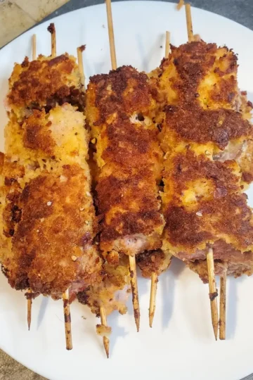 City Chicken recipe from cleveland cooking. Breaded pork cooked on skewers