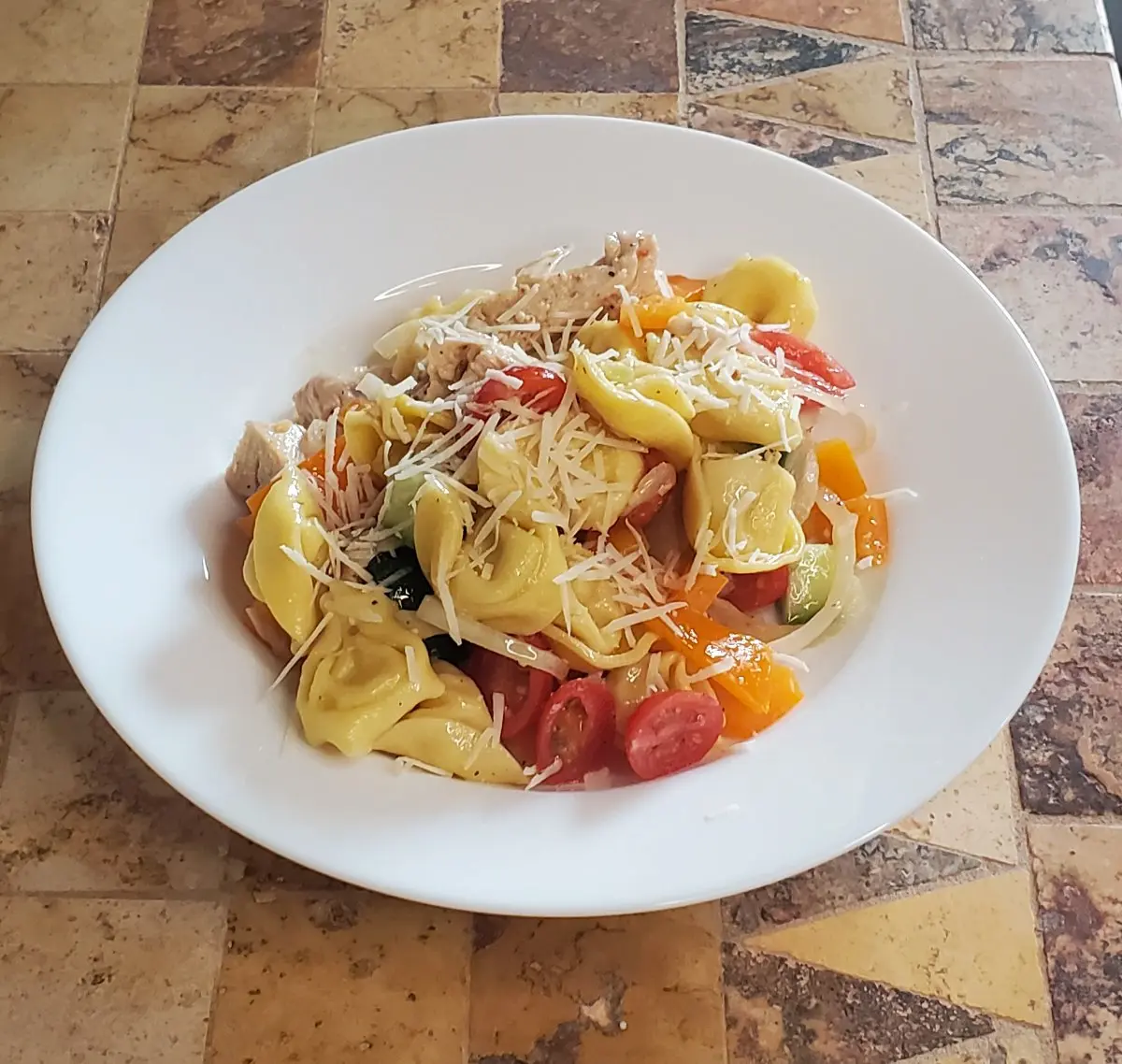 chicken tortellini salad recipe from cleveland cooking. Chicken, tortellini, vegetables, and a dressing