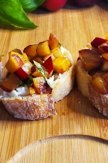 plum and peaches mixed with basil on bruschetta from cleveland cooking plum and peach bruschetta recipe