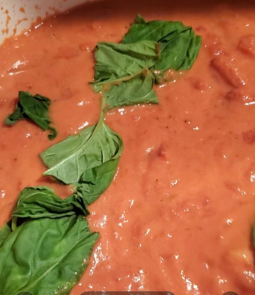 Spicy blush sauce with basil leaves from cleveland cooking