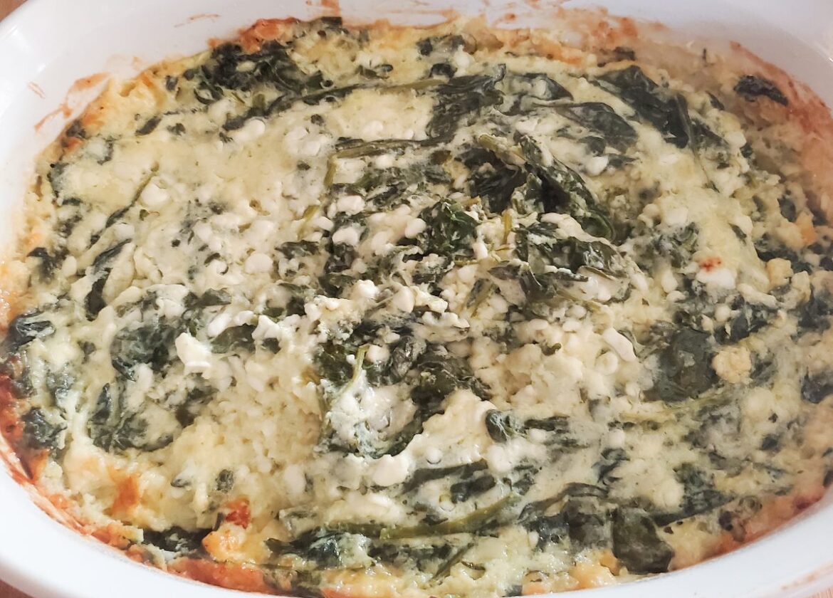 spinach casserole fresh from the oven by cleveland cooking