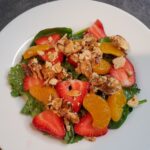 strawberry almond salad with mandarin oranges and almond croutons