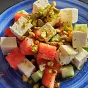 cucumber and watermelon salad recipe with feta cheese and pistachios from cleveland cooking