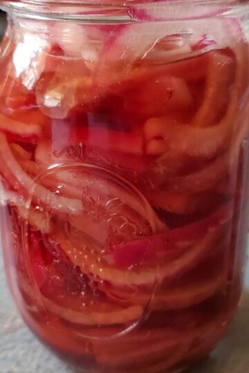 pickled red onions in a mason jar from cleveland cooking