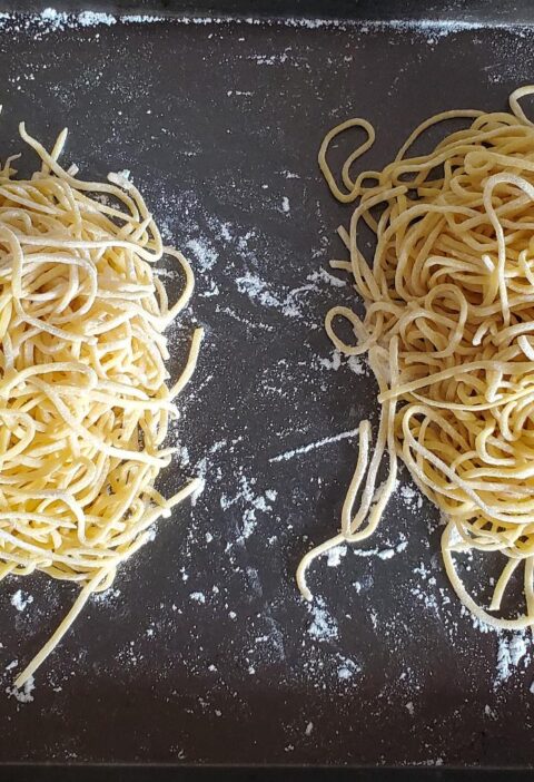 fresh pasta recipe from cleveland cooking. two stacks of fresh pasta ready to cook!