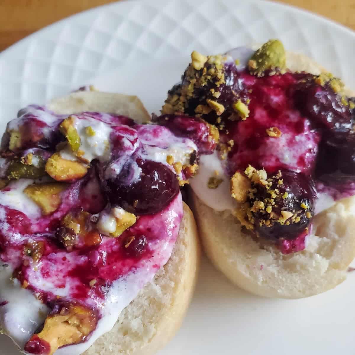 lemon blueberry ricotta dip on small slices of bread. The recipe is from cleveland cooking.