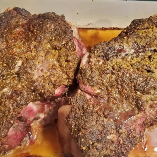 Slow roasted pork shoulder recipe fresh from the oven from cleveland cooking. two 4 pound roasted pork shoulders.