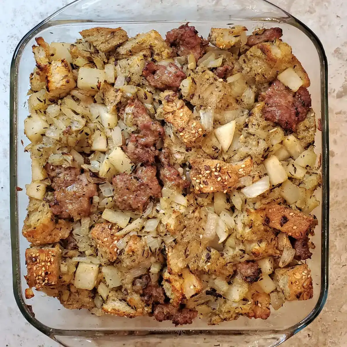 sausage fennel stuffing by Cleveland cooking. italian sausage fennel spices sourdough bread and onions fresh from the oven from cleveland cooking