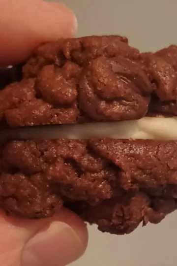 Peppermint chocolate chocolate chip cookie sandwiches from cleveland cooking. cookies with peppermint filling in the middle from cleveland cooking