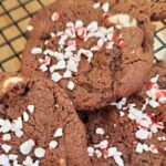 chocolate cookies with white chocolate chips and candy cane sprinkles from cleveland cooking