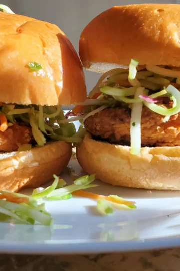 Asian barbecue sandwiches cleveland cooking. Asian sauce over chicken with slaw on a brioche bun.