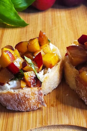 plum and peach bruschetta with basil and goat cheese from cleveland cooking