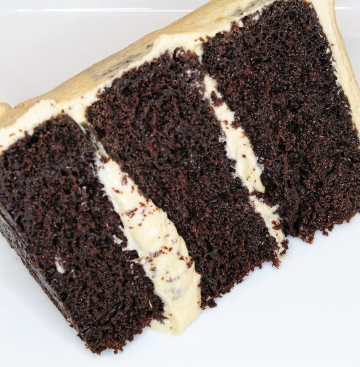Three layer chocolate cake with whipped peanut butter frosting. Recipe for the frosting is from cleveland cooking.