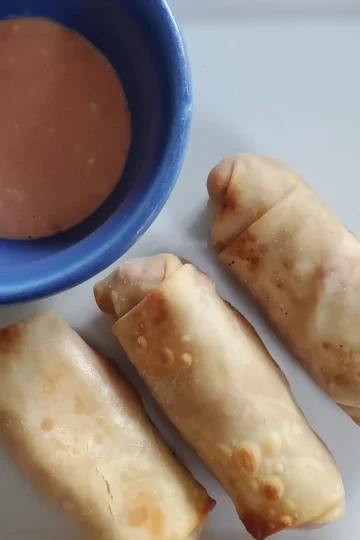 Reuben egg rolls from Cleveland cooking. corned beef, Swiss cheese, and sauerkraut wrapped in an egg roll wrapper.
