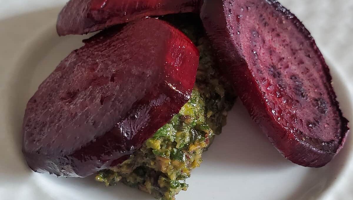 Roasted Beets with Beet Greens Pesto