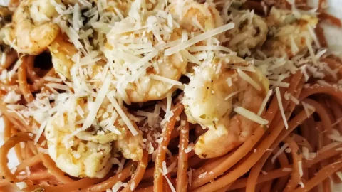blackened lemon sauce with shrimp over pasta by Cleveland cooking