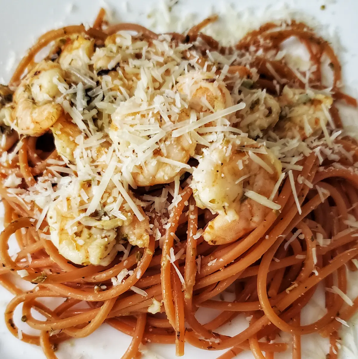 blackened Lemon Shrimp pasta. Blackened Lemon sauce with oregano and shrimp over pasta.