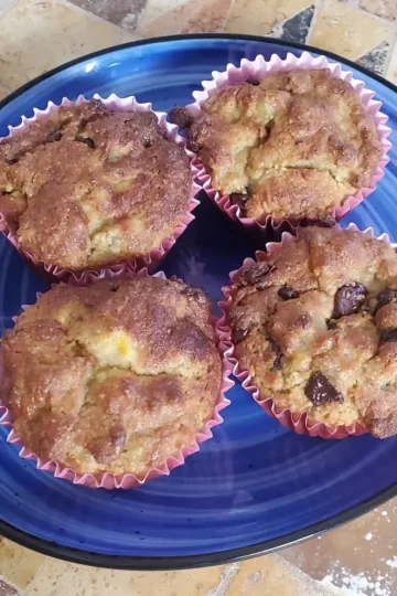 almond flour banana chocolate chip muffins fresh from the oven