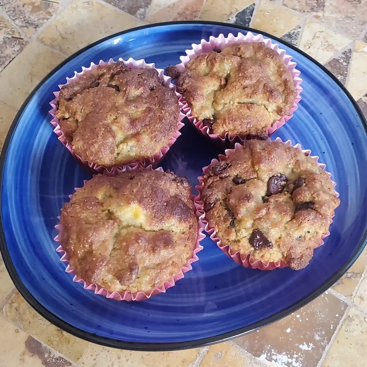 almond flour banana chocolate chip muffins fresh from the oven