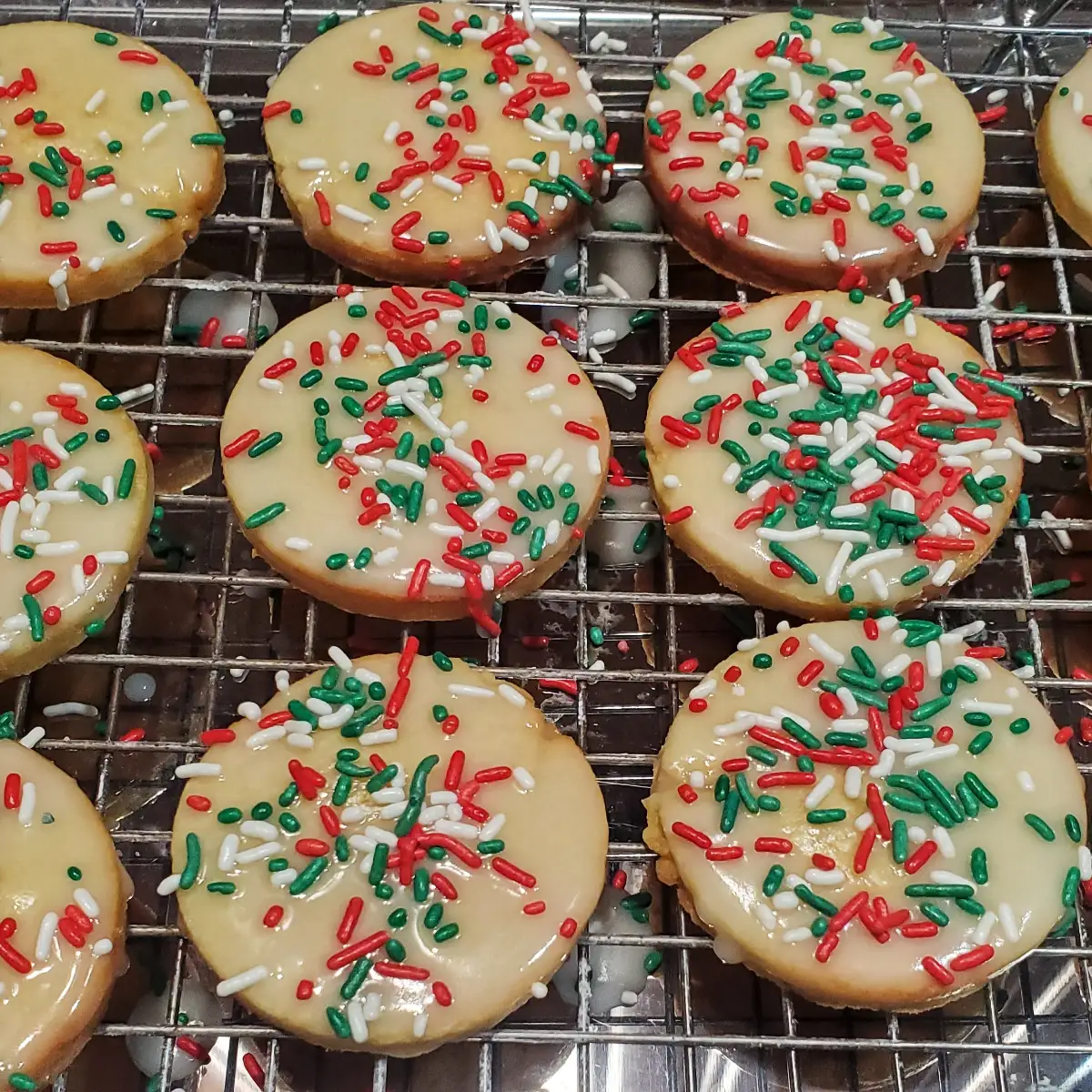 citrus Cut out Cookies from Cleveland cooking decorated and ready for Christmas parties. Christmas tree, stocking, star, and gingerbread man cut outs.
