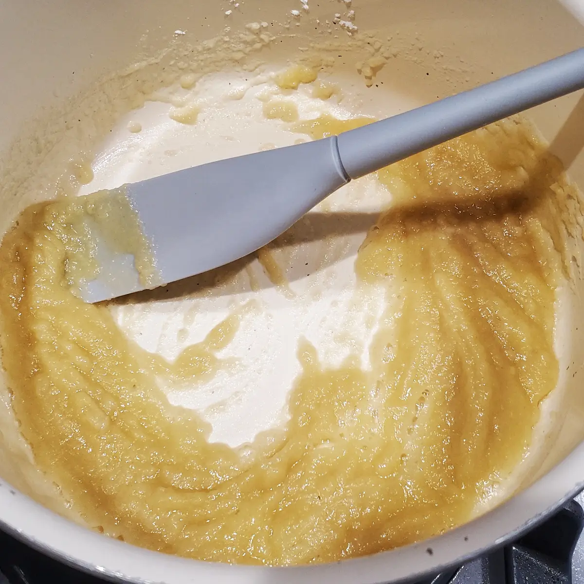 Flour and butter roux mixture from Cleveland cooking. butter and flour are cooked together to form a thickener for a sauce.