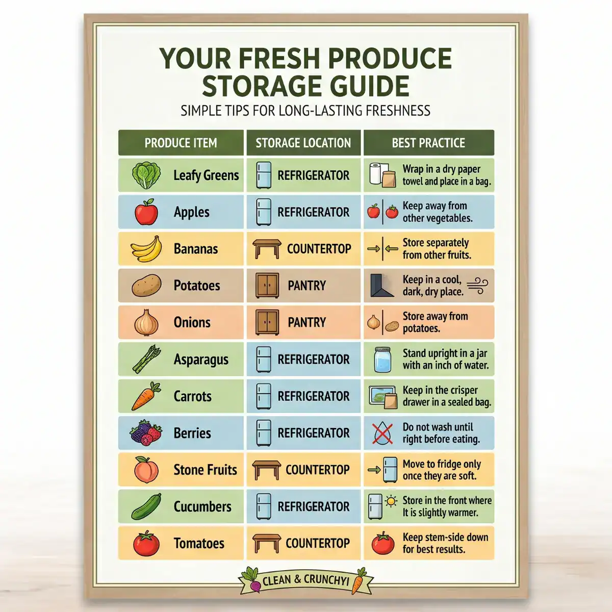 how to store produce chart